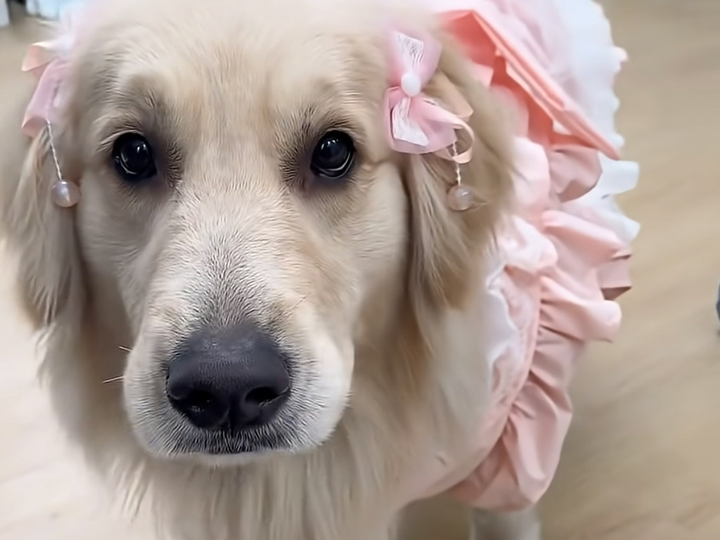 犬「あとはこのアクセサリーつけて！」鏡の前でポーズを決める姿がまるで本物のプリンセス♡